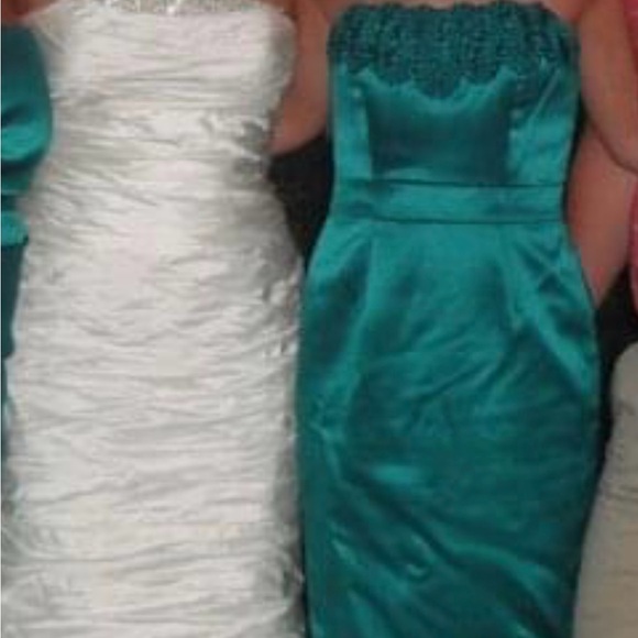 Dessy Strapless Teal Bridesmaid Dress, size 0 - Picture 2 of 2